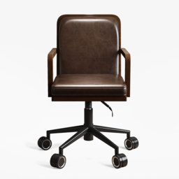 Adjustable High Back Mid-Century Office Chair Faux Leather & Wood Comfy Office Chair in Brown - thumbnail 9