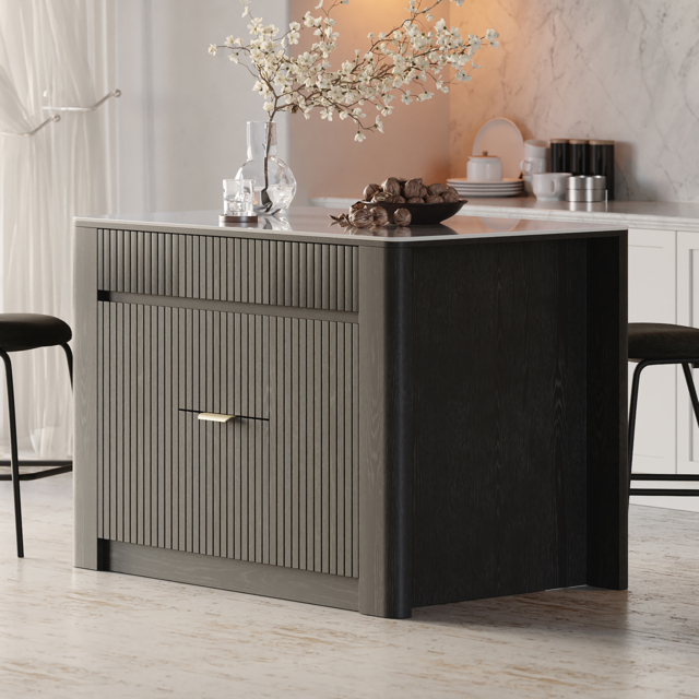 130 cm Kitchen Island Sintered Stone Top with Storage Black Modern - image 1