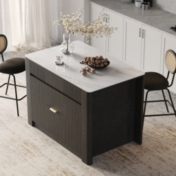 130 cm Kitchen Island Sintered Stone Top with Storage Black Modern - thumbnail 2