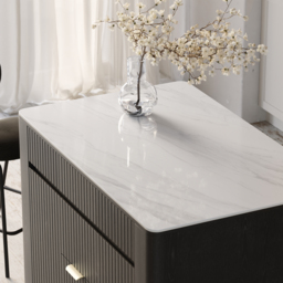 130 cm Kitchen Island Sintered Stone Top with Storage Black Modern - thumbnail 6