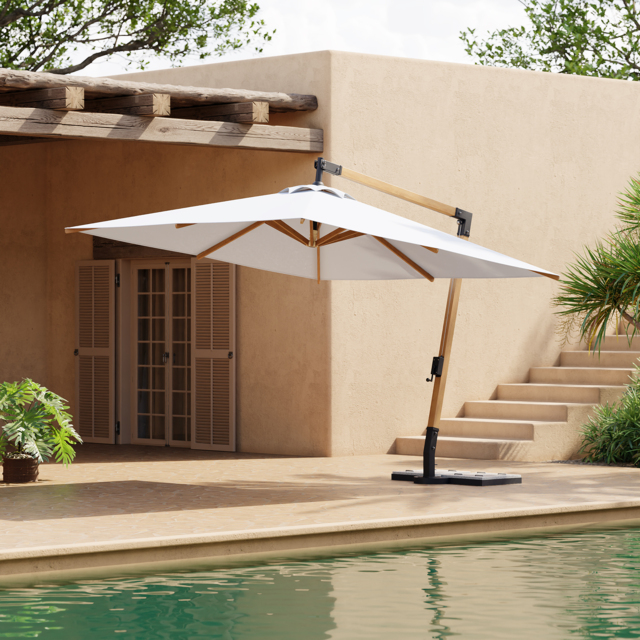 Tevara 3048 mm Patio Cantilever Umbrella Adjustable Height Outdoor Sun Umbrella for Pool / Beach in White - image 1