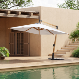 Tevara 3048 mm Patio Cantilever Umbrella Adjustable Height Outdoor Sun Umbrella for Pool / Beach in White - thumbnail 1