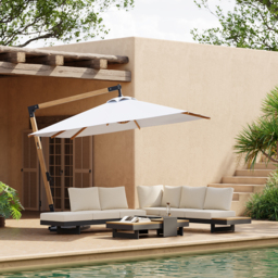 Tevara 3048 mm Patio Cantilever Umbrella Adjustable Height Outdoor Sun Umbrella for Pool / Beach in White - thumbnail 4