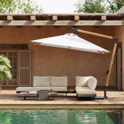 Tevara 3048 mm Patio Cantilever Umbrella Adjustable Height Outdoor Sun Umbrella for Pool / Beach in White - thumbnail 3