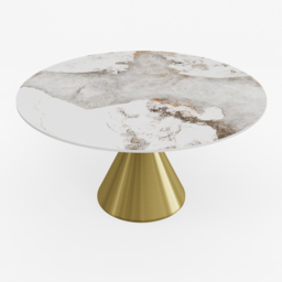 "Modern 47"" Round Glossy Sintered Stone Dining Table with Gold Metal Pedestal Base, Seats 4" - thumbnail 9