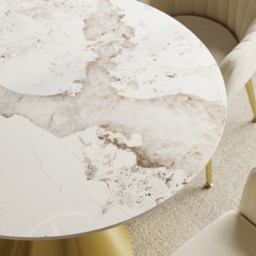 "Modern 47"" Round Glossy Sintered Stone Dining Table with Gold Metal Pedestal Base, Seats 4" - thumbnail 5