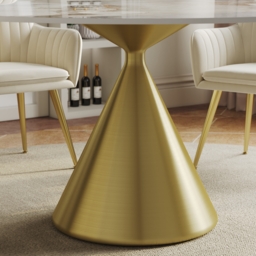 "Modern 47"" Round Glossy Sintered Stone Dining Table with Gold Metal Pedestal Base, Seats 4" - thumbnail 7