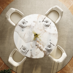 "Modern 47"" Round Glossy Sintered Stone Dining Table with Gold Metal Pedestal Base, Seats 4" - thumbnail 3