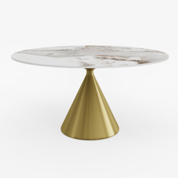 "Modern 47"" Round Glossy Sintered Stone Dining Table with Gold Metal Pedestal Base, Seats 4" - thumbnail 8