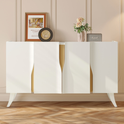 1500mm Modern White Sideboard Buffet with Doors Curved Credenza Adjustable Shelves - thumbnail 1