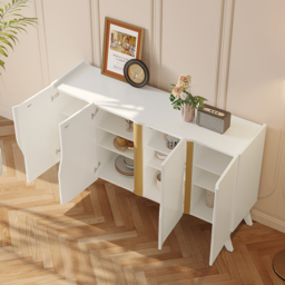1500mm Modern White Sideboard Buffet with Doors Curved Credenza Adjustable Shelves - thumbnail 5