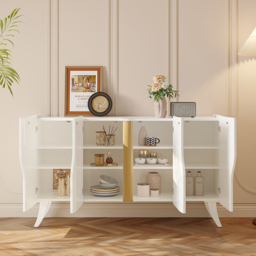 1500mm Modern White Sideboard Buffet with Doors Curved Credenza Adjustable Shelves - thumbnail 3