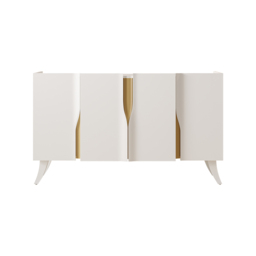 1500mm Modern White Sideboard Buffet with Doors Curved Credenza Adjustable Shelves - thumbnail 8