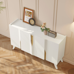 1500mm Modern White Sideboard Buffet with Doors Curved Credenza Adjustable Shelves - thumbnail 4