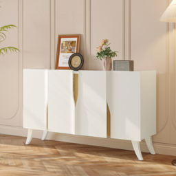 1500mm Modern White Sideboard Buffet with Doors Curved Credenza Adjustable Shelves - thumbnail 2