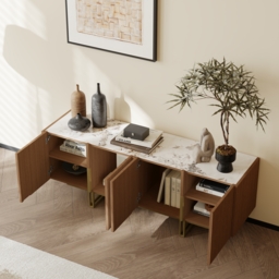 Grovyn 150 cm Sintered Stone Top Fluted TV Stand with Storage - thumbnail 4