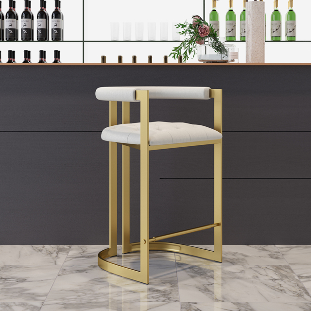 Modern Counter Stool Bar Stool with Back White Upholstery in Gold - image 1