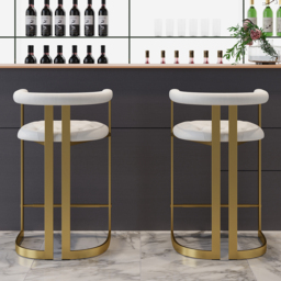 Modern Counter Stool Bar Stool with Back White Upholstery in Gold - thumbnail 6