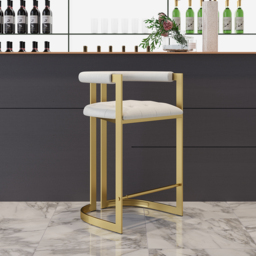 Modern Counter Stool Bar Stool with Back White Upholstery in Gold - thumbnail 1
