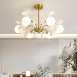 Modern Cream Style 6-Light Ceiling Light Gold & White Round Pendant Lighting - thumbnail 2
