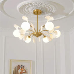 Modern Cream Style 6-Light Ceiling Light Gold & White Round Pendant Lighting - thumbnail 1