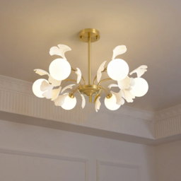 Modern Cream Style 6-Light Ceiling Light Gold & White Round Pendant Lighting - thumbnail 4