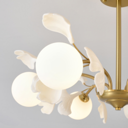 Modern Cream Style 6-Light Ceiling Light Gold & White Round Pendant Lighting - thumbnail 9