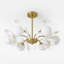 Modern Cream Style 6-Light Ceiling Light Gold & White Round Pendant Lighting - thumbnail 8