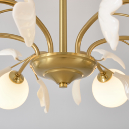 Modern Cream Style 6-Light Ceiling Light Gold & White Round Pendant Lighting - thumbnail 5