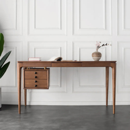 Mid-century Style Walnut Ash Wood Writing Desk Home Office Desk with 3 Drawers Office Furniture (140 cm) - thumbnail 1