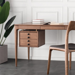 Mid-century Style Walnut Ash Wood Writing Desk Home Office Desk with 3 Drawers Office Furniture (140 cm) - thumbnail 3