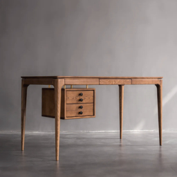 Mid-century Style Walnut Ash Wood Writing Desk Home Office Desk with 3 Drawers Office Furniture (140 cm) - thumbnail 2