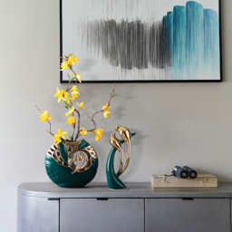 2PCS Modern Yellow Artificial Flower Arrangement in Green Ceramic Magpie Vase Home Decor - thumbnail 2