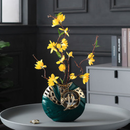 2PCS Modern Yellow Artificial Flower Arrangement in Green Ceramic Magpie Vase Home Decor - thumbnail 7