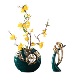 2PCS Modern Yellow Artificial Flower Arrangement in Green Ceramic Magpie Vase Home Decor - thumbnail 8
