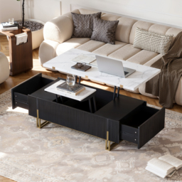 Grovyn 120 cm Fluted Lift-Top Coffee Table with 2 Drawers - thumbnail 1