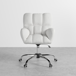 Modern White Office Chair Upholstered Cotton & Linen Swivel Task Chair Height Adjustable - thumbnail 2