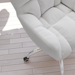 Modern White Office Chair Upholstered Cotton & Linen Swivel Task Chair Height Adjustable - thumbnail 6