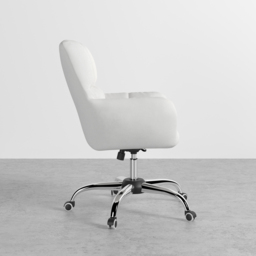 Modern White Office Chair Upholstered Cotton & Linen Swivel Task Chair Height Adjustable - thumbnail 5