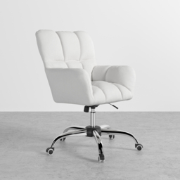 Modern White Office Chair Upholstered Cotton & Linen Swivel Task Chair Height Adjustable - thumbnail 3