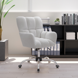 Modern White Office Chair Upholstered Cotton & Linen Swivel Task Chair Height Adjustable - thumbnail 1