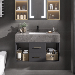 900mm Floating Bathroom Vanity with Sintered Stone Vessel Sink with 2 Drawers - thumbnail 2