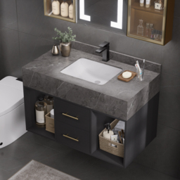 900mm Floating Bathroom Vanity with Sintered Stone Vessel Sink with 2 Drawers - thumbnail 3