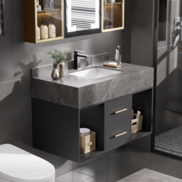 900mm Floating Bathroom Vanity with Sintered Stone Vessel Sink with 2 Drawers - thumbnail 1