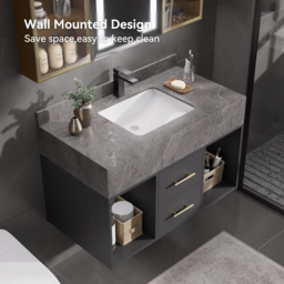 900mm Floating Bathroom Vanity with Sintered Stone Vessel Sink with 2 Drawers - thumbnail 5
