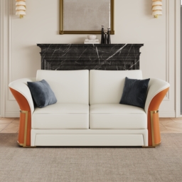 Modern Faux Leather Living Room Sofa Set in White & Orange Set of 3 - thumbnail 5
