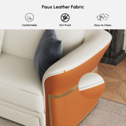 Modern Faux Leather Living Room Sofa Set in White & Orange Set of 3 - thumbnail 9