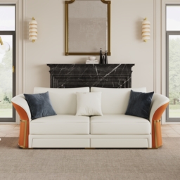 Modern Faux Leather Living Room Sofa Set in White & Orange Set of 3 - thumbnail 4
