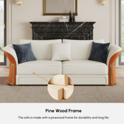 Modern Faux Leather Living Room Sofa Set in White & Orange Set of 3 - thumbnail 7
