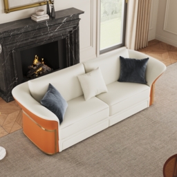 Modern Faux Leather Living Room Sofa Set in White & Orange Set of 3 - thumbnail 6